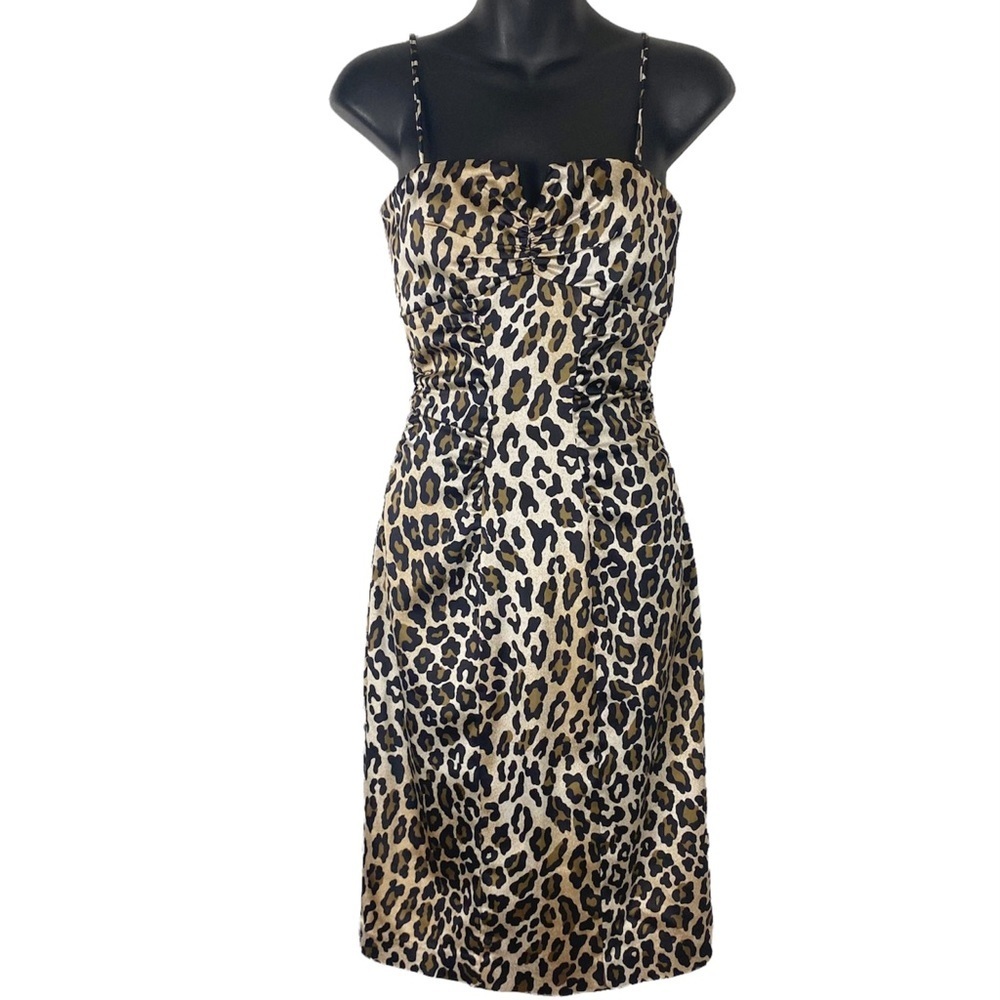 CACHE Y2K Animal Print Slip Dress Sweetheart neckline 2 Cheetah Leopard Vintage - Picture 3 of 14